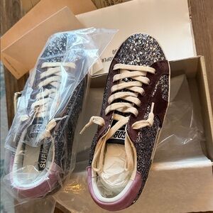 1:1 Golden Goose Glitter Low-Top Sneakers in Multicolor (Silver & Brown & Pink)